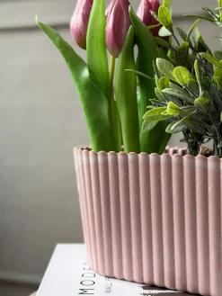 Aflang potte i beton look - Rosa