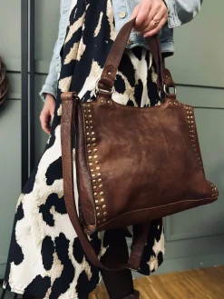 Arbejdstaske med nitter - Vintage cognac