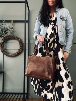 Arbejdstaske med nitter - Vintage cognac