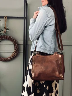 Arbejdstaske med nitter - Vintage cognac