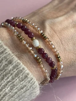 Armbånd Leah Bordeaux/Natur – Sæt med 3 stk