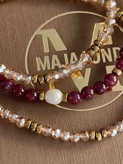 Armbånd Leah Bordeaux/Natur – Sæt med 3 stk