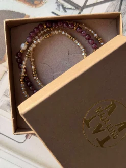 Armbånd Leah Bordeaux/Natur – Sæt med 3 stk