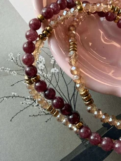 Armbånd Leah Bordeaux/Natur – Sæt med 3 stk