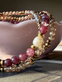 Armbånd Leah Bordeaux/Natur – Sæt med 3 stk