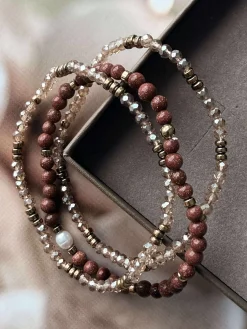 Armbånd Leah Natur/Cognac – Sæt med 3 stk