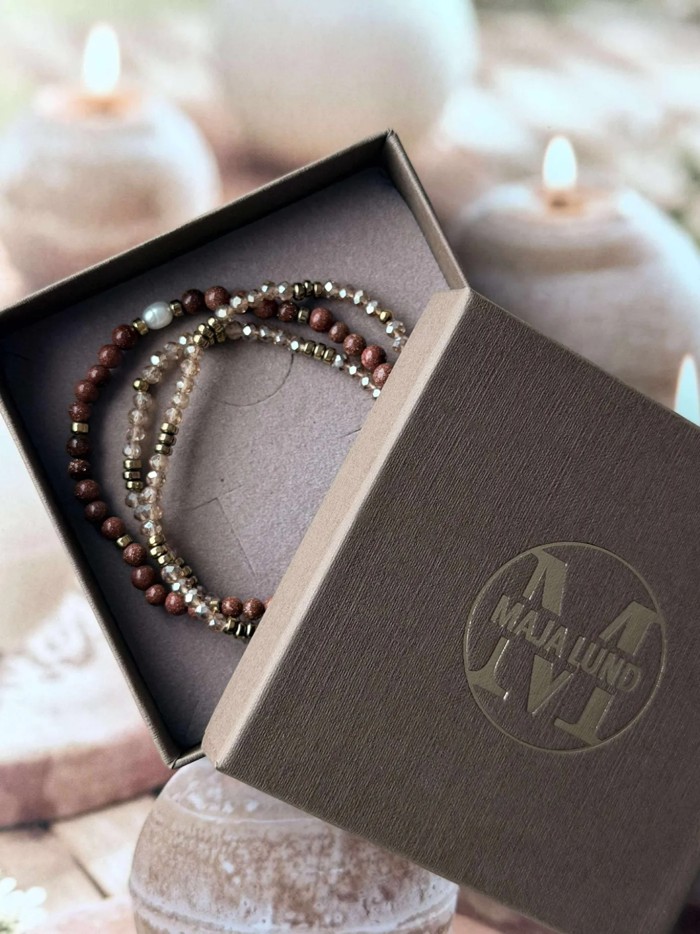 Armbånd Leah Natur/Cognac – Sæt med 3 stk