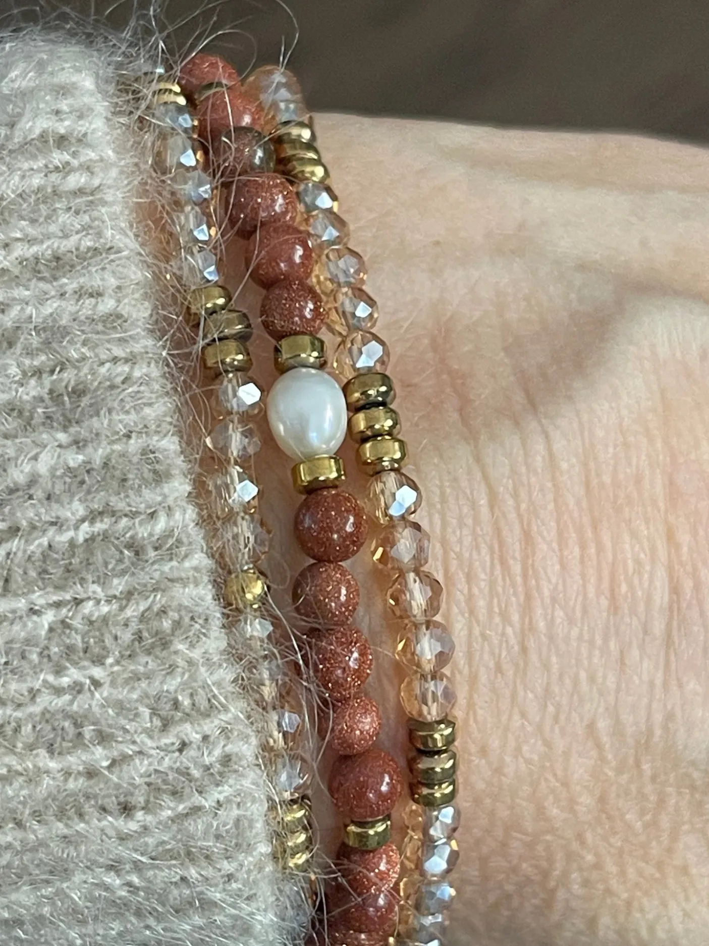 Armbånd Leah Natur/Cognac – Sæt med 3 stk