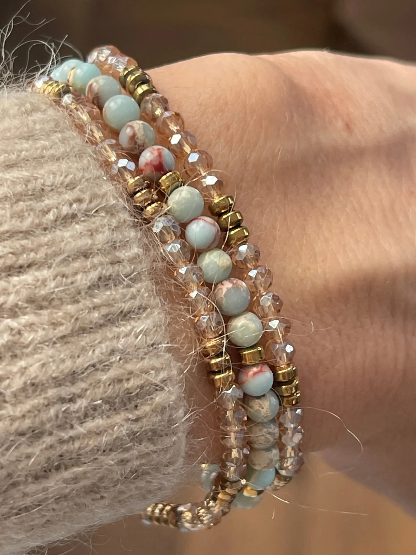 Armbånd Leah Sea Breeze/Natur – Sæt med 3 stk