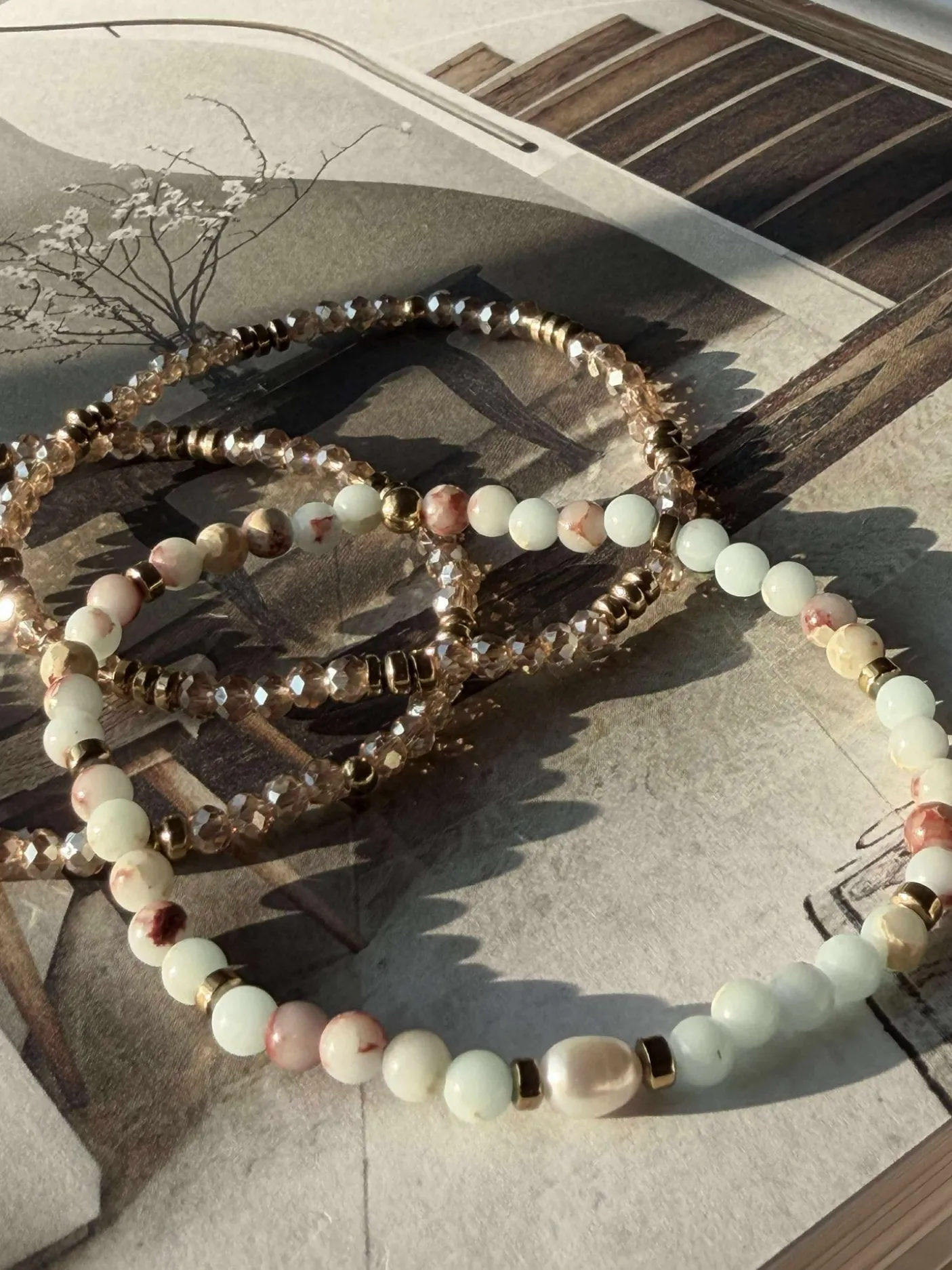 Armbånd Leah Sea Breeze/Natur – Sæt med 3 stk