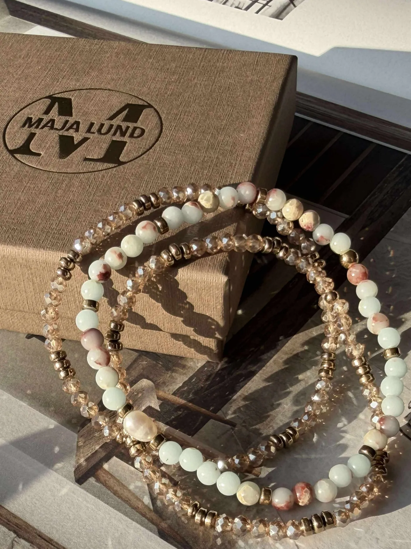 Armbånd Leah Sea Breeze/Natur – Sæt med 3 stk