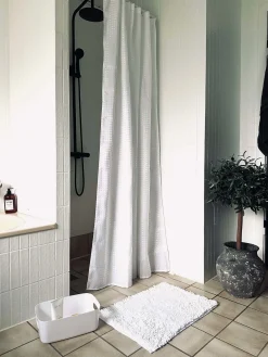 Badeværelsessæt: Badeforhæng & bademåtte / Hvid