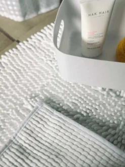 Badeværelsessæt: Badeforhæng & bademåtte / Hvid