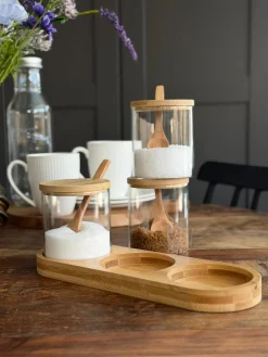 Bakke sæt med bakke, 3 glas og skeer