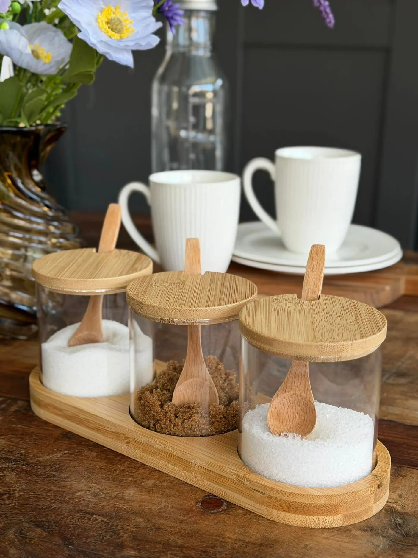 Bakke sæt med bakke, 3 glas og skeer