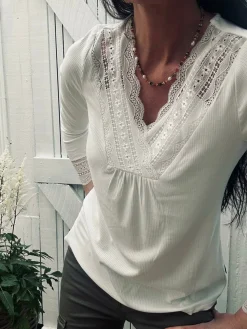 Bluse med blonde – White