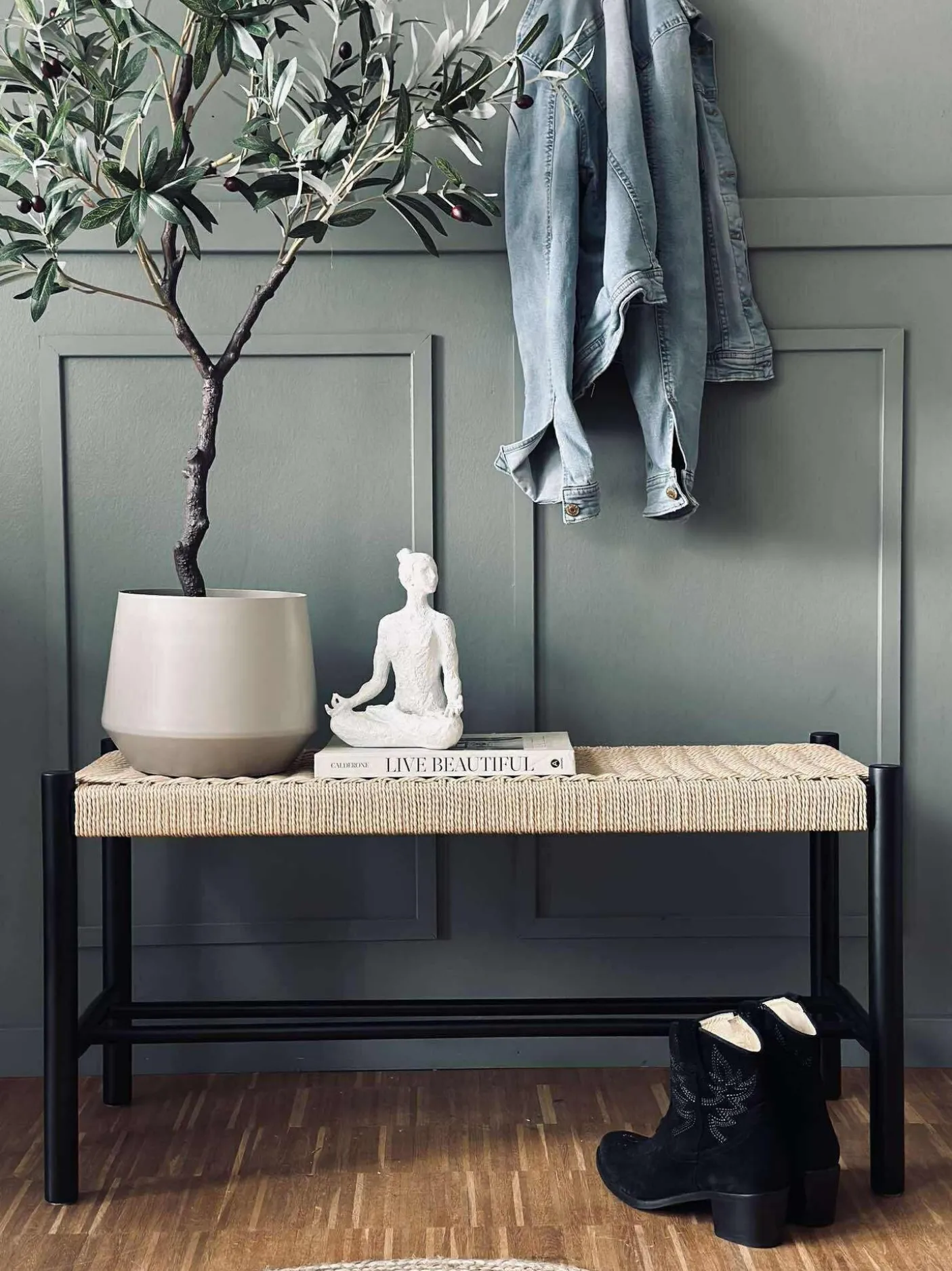 Bænk bøg Sort / natur - 90 cm