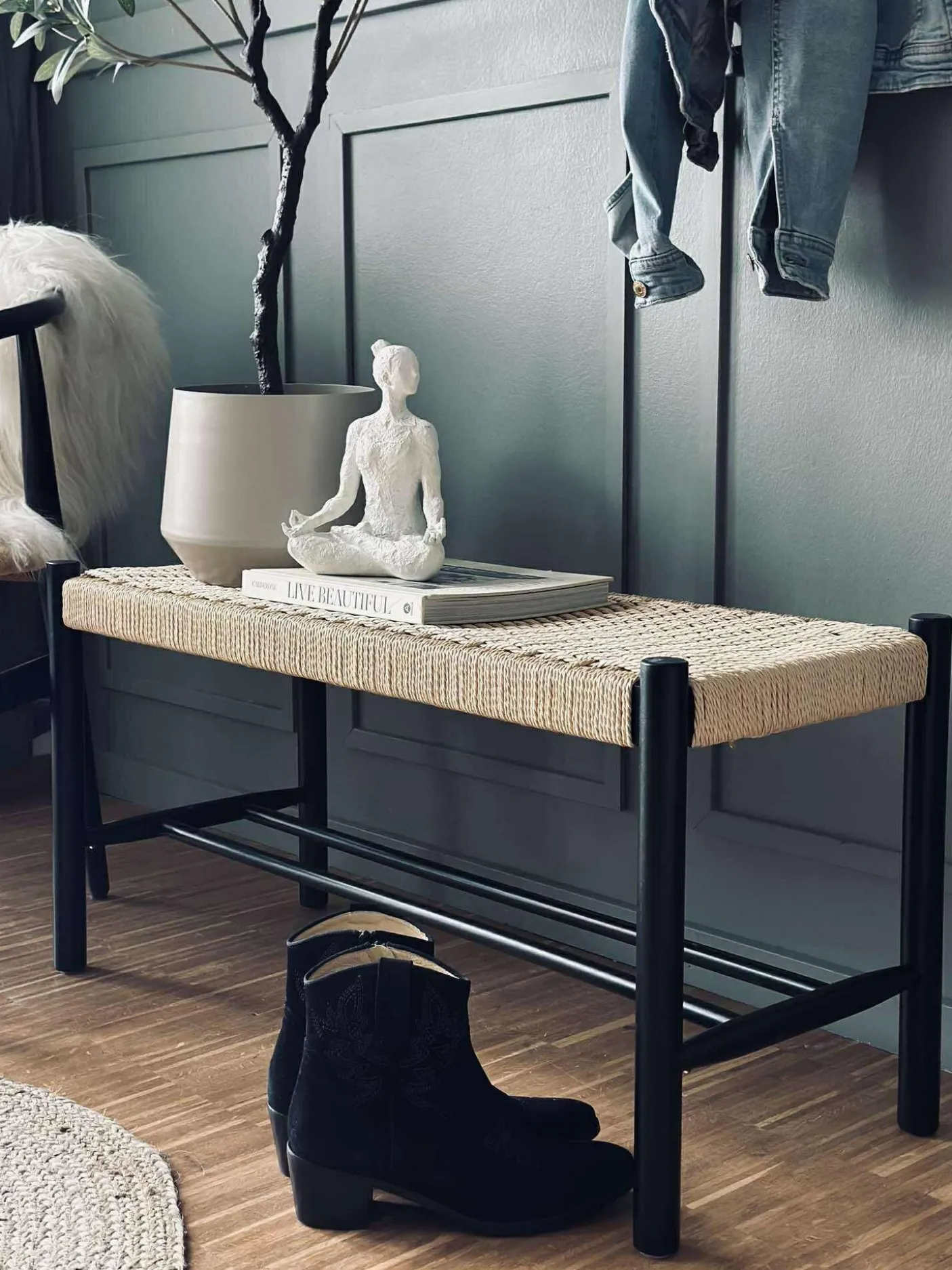 Bænk bøg Sort / natur - 90 cm