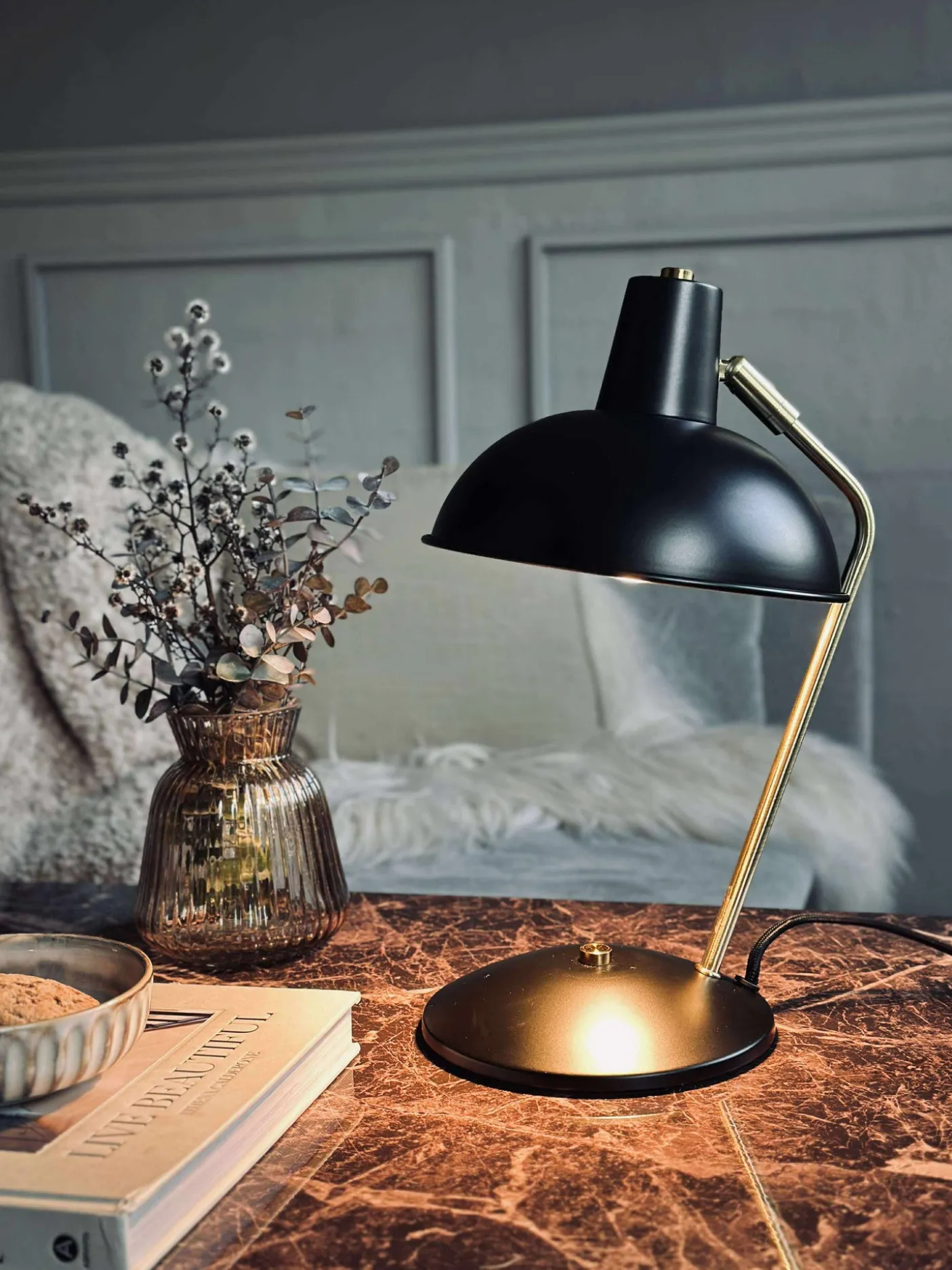 Bordlampe Retro - Sort / guld