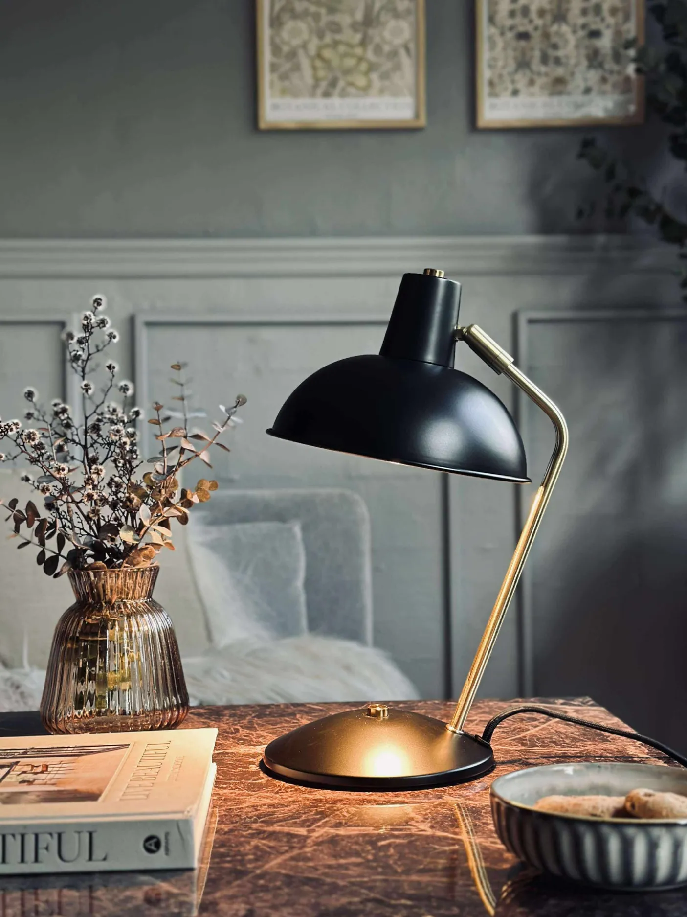 Bordlampe Retro - Sort / guld