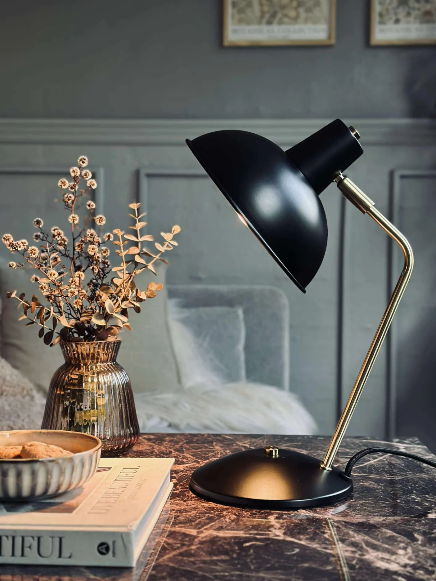Bordlampe Retro - Sort / guld