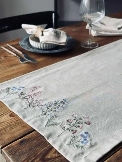 Bordløber flower broderi - Hørlook