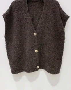 Cardigan med kort ærmer - Brown