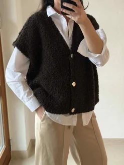 Cardigan med kort ærmer - Brown