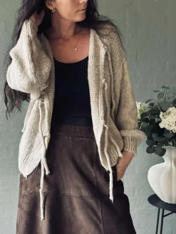 Cardigan med sløjfer - Beige