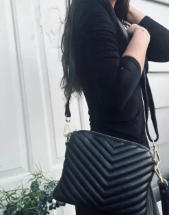 Crossbody clutch ALICE - Black Quilt