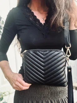 Crossbody clutch ALICE - Black Quilt