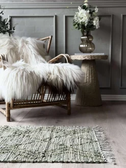 Dørmåtte læder med fryns - Grøn