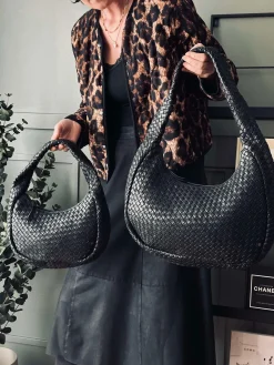 Elegant håndflettet skuldertaske - Black big