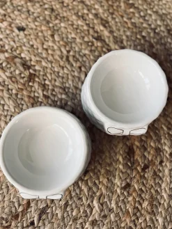 Foderskål med sløjfe - Hvid porcelæn med guld