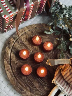 Fyrfadslys med led - Rød glitter 6 stk.