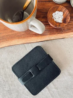 Glasbrik / Coaster - 4 stk Sort bøffellæder