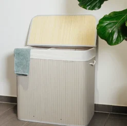 Grå bambus vasketøjskurv med 3 rum