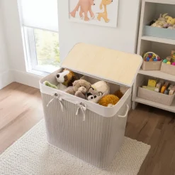 Grå bambus vasketøjskurv med 3 rum