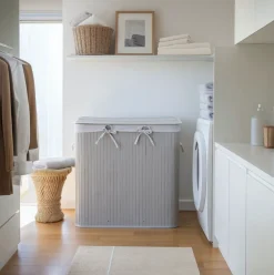 Grå bambus vasketøjskurv med 3 rum