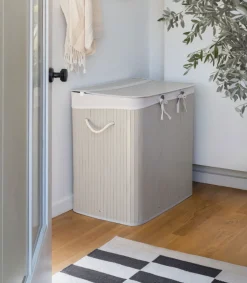 Grå bambus vasketøjskurv med 3 rum