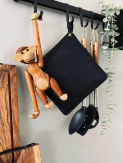 Grydelap med lomme - Sort læder