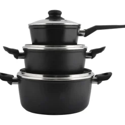 Grydesæt - 3 stk med glaslåg - Aluminium/keramisk belægning