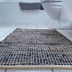 Gulvtæppe i skind og jute / bademåtte – 60x90cm