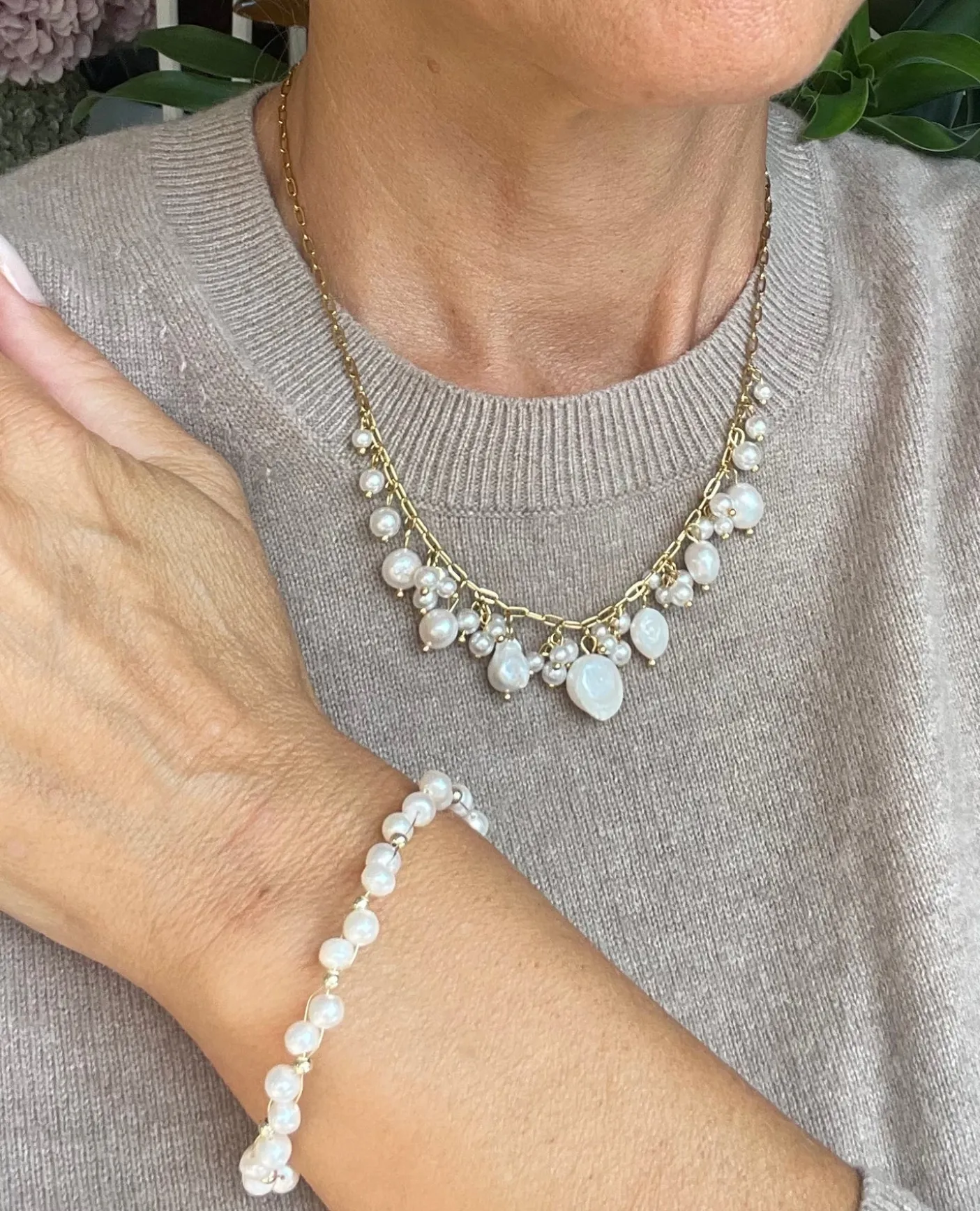 Halskæde Cille - med perlemix