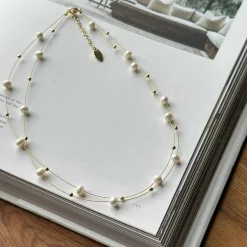 Halskæde ELENA - dobbeltkæde med ægte ferskvandsperler