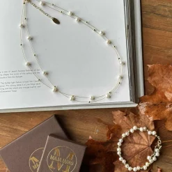 Halskæde ELENA - dobbeltkæde med ægte ferskvandsperler