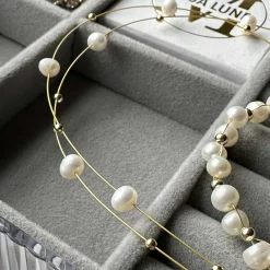 Halskæde ELENA - dobbeltkæde med ægte ferskvandsperler