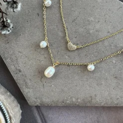 Halskæde Irina 18K forgyldt - Hjerte m. Zirkoner