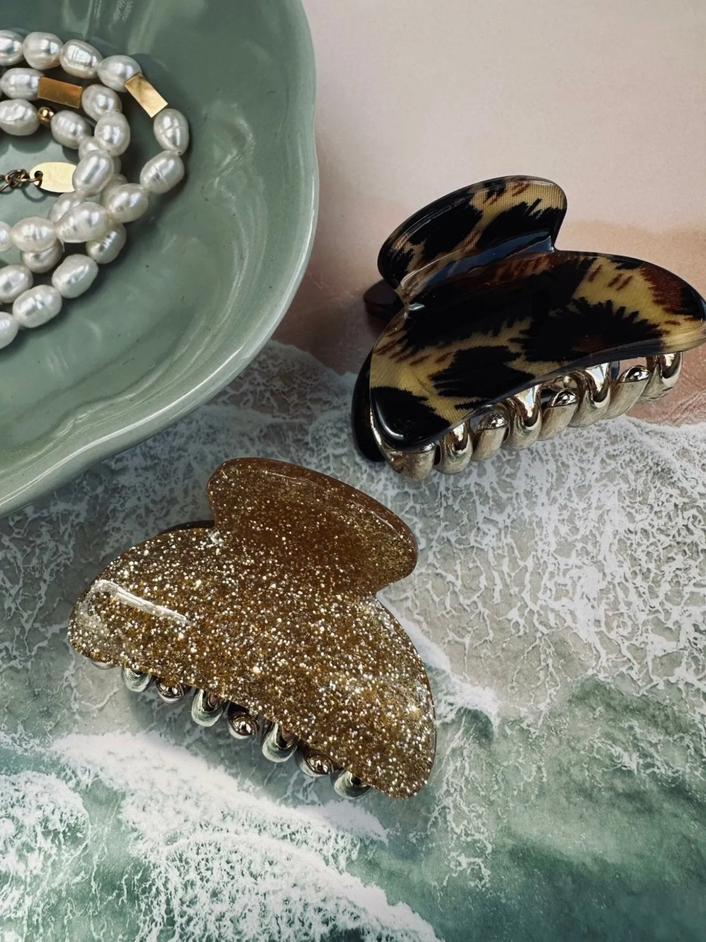Hårklemmer Beige / Leopard – Sæt med 2 stk