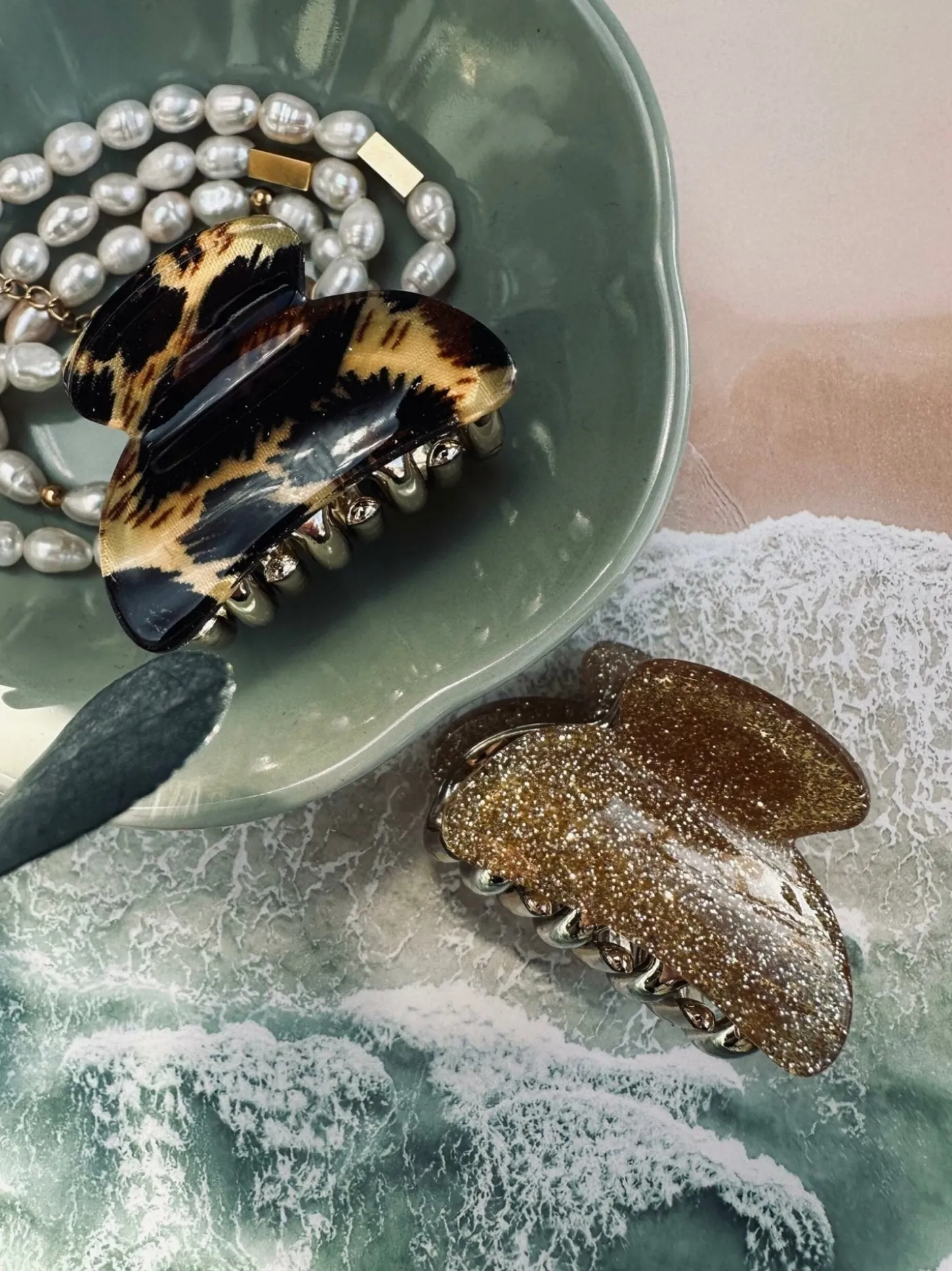 Hårklemmer Beige / Leopard – Sæt med 2 stk